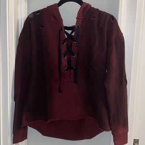 Burgundy/red lace up sweatshirt